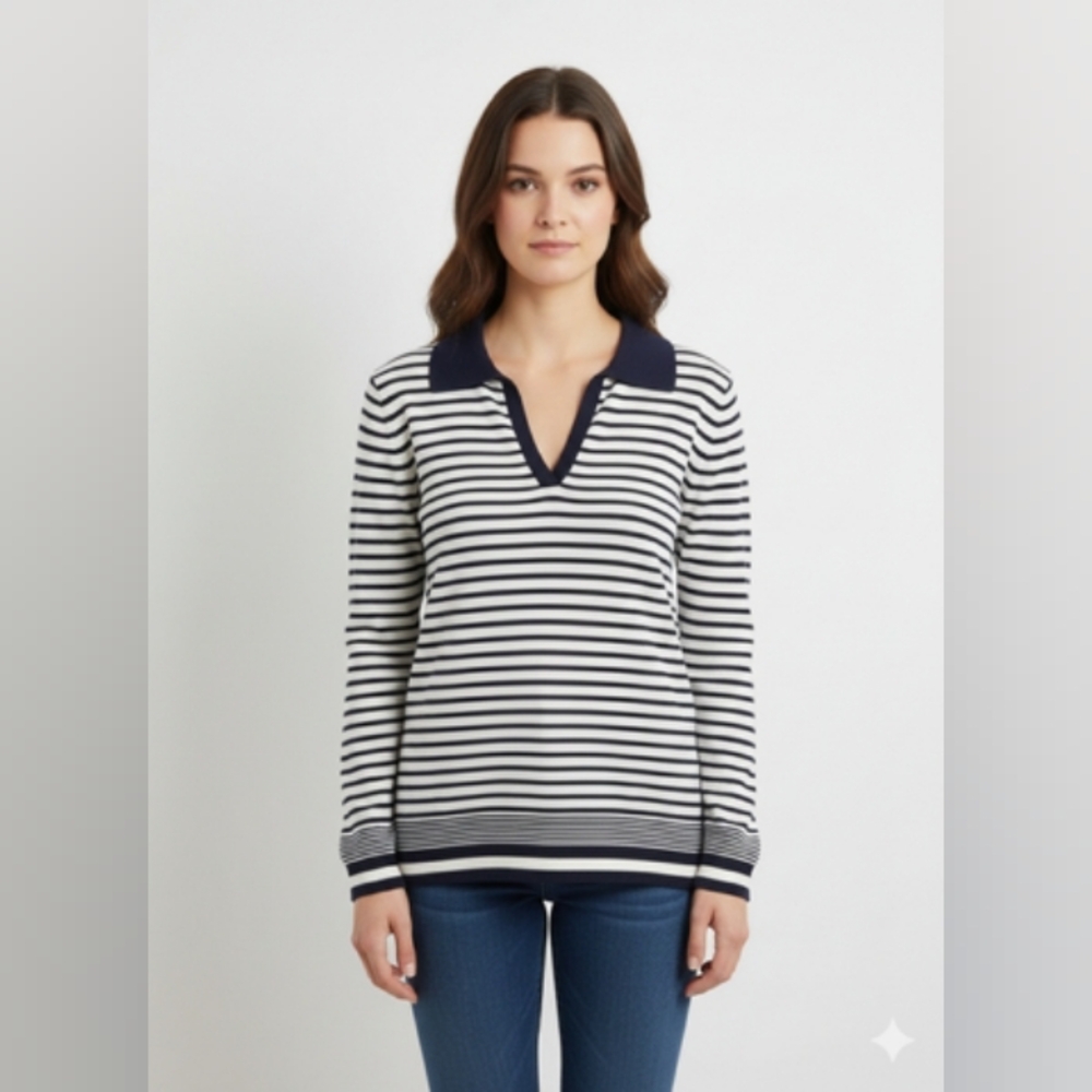 Nautica Black and White Striped Sweater